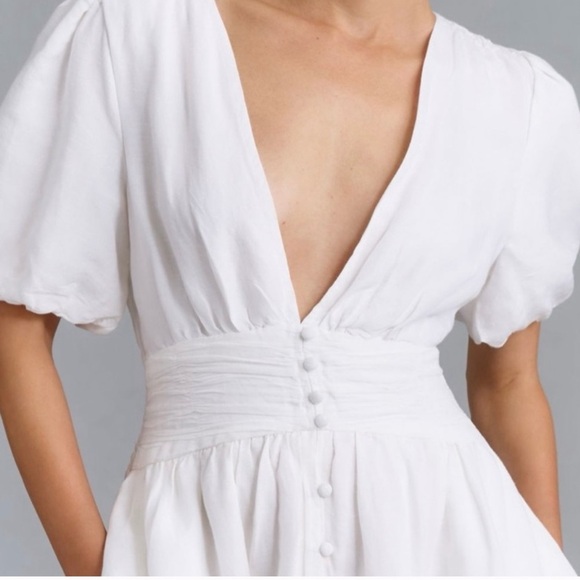 Anthropologie Katerina Button Front Puff Sleeve Mini Dress White Size: XS - Picture 2 of 7